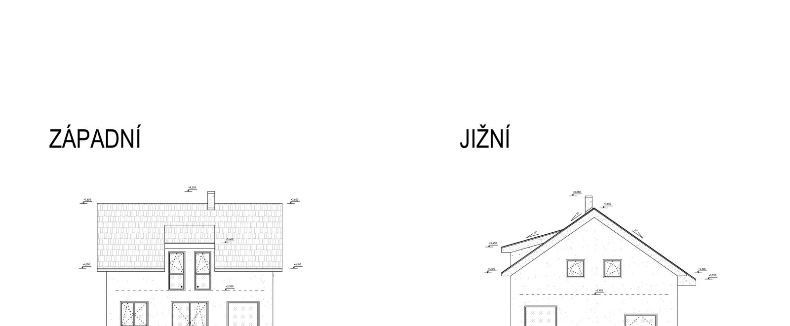 Pohledy patrové varianty novostavby, západní a jižní